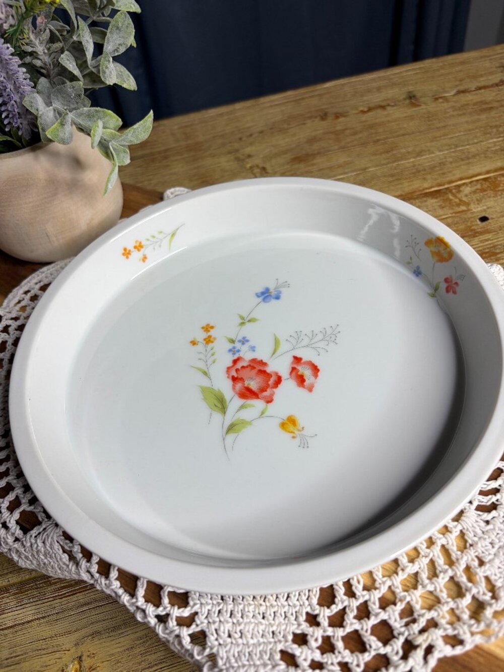 Vintage Hearthside Poppy Garden Porcelain Pie Plate Dish Bake N Serve Japan